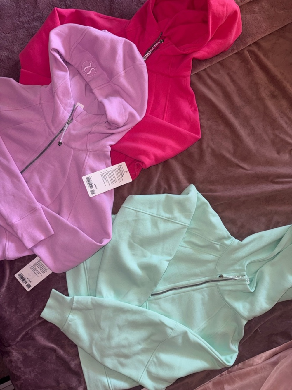 lululemon athletica Trio of Hoodies in Pink, Lavender, and Mint